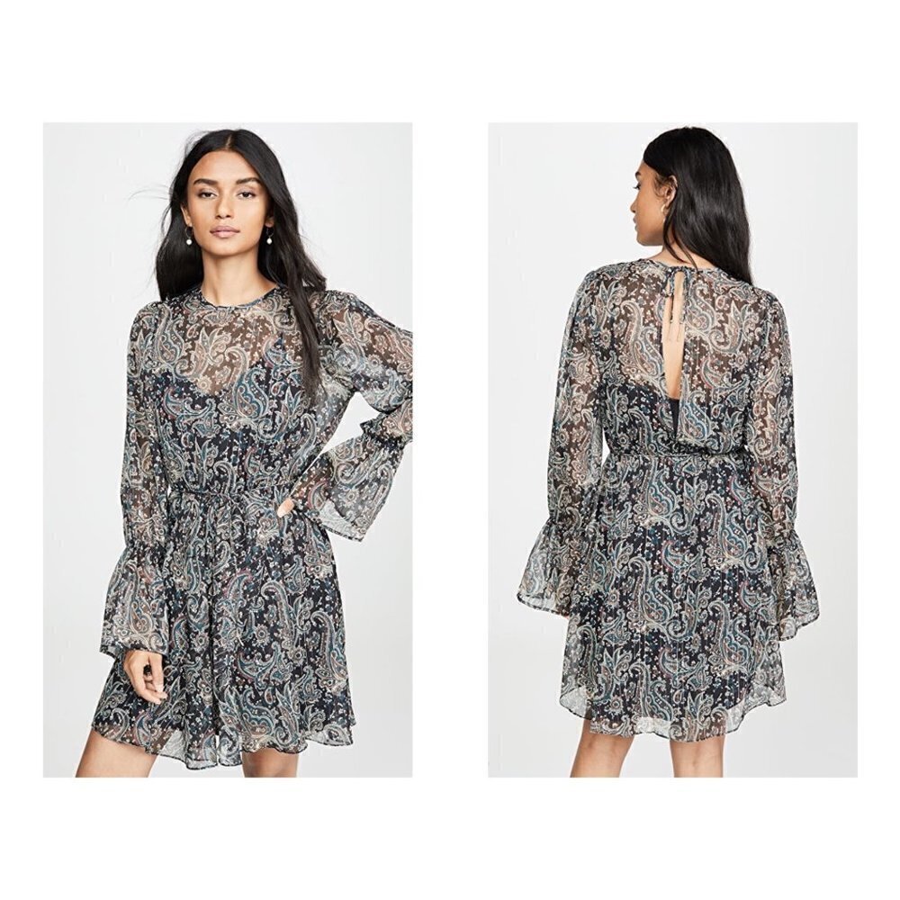 💕JOIE💕 Manning Long Sleeve Dress ~ Caviar Black Paisley Print Small S NWT